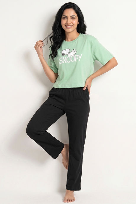 Zivame Peanuts Knit Cotton Loungewear Set - Quiet Green — image 4